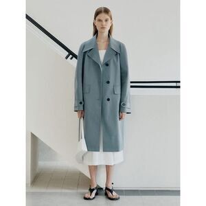 LOW CLASSIC Curve Sleeve Trench Coat Grey Blue Large